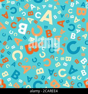 Nahtlose Vektor-Muster - verschiedene Buchstaben ABC. Buntes Schulmuster für Kinder. Mehrfarbiger Hintergrund für Kinder. Alphabet Studium Hintergrund. Stock Vektor