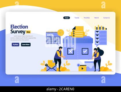Landing Page Vektor flaches Design Illustration der Zufriedenheit Umfragen für Wahlen und Regierung Wahlkampagnen, Online-Technologie-Auswahl. Für uns Stock Vektor