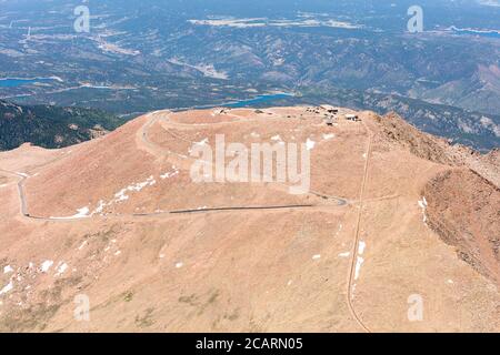 Luftaufnahme des Pikes Peak Summit, Colorado, USA Stockfoto