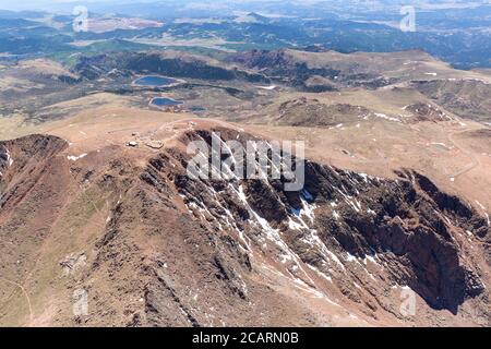 Luftaufnahme des Pikes Peak Summit, Colorado, USA Stockfoto