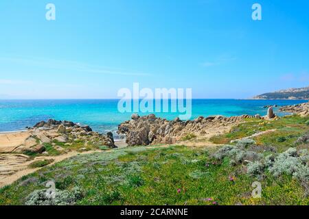 Felsen am Strand von Santa Reparata, Sardinien Stockfoto