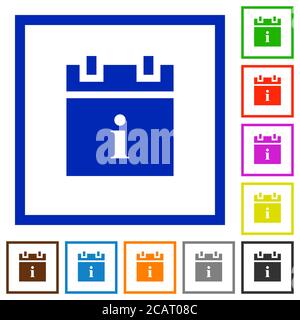 Zeitplan Info flache Farbsymbole in quadratischen Rahmen auf weißem Hintergrund Stock Vektor