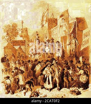 Englische Bräuche und Traditionen - eine Gravur von 1845, die eine darstellt Traditionelle September Country Fair Stockfoto