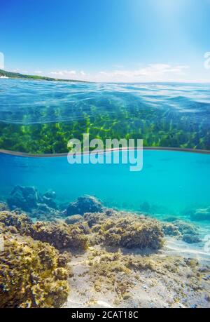 Über und unter Wasser Oberfläche eines sardischen Strandes, Italien Stockfoto