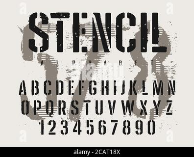 Schablone Alphabet mit grunge Textur Wirkung. Grobe Impressum stencil-platte Font im militärischen Stil. Vektoren Stock Vektor
