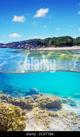 Über und unter Wasser Oberfläche eines sardischen Strandes, Italien Stockfoto