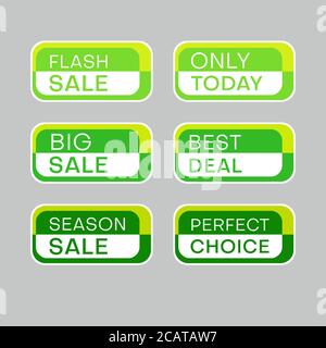 Set von Rabatt-Labels, um die Aufmerksamkeit der Kunden zu gewinnen. Zeitloses, leicht ablesbare Design. Auch geeignet für Web-Seite Anzeigen, Tags, Rabatt bieten Preisschild Stock Vektor