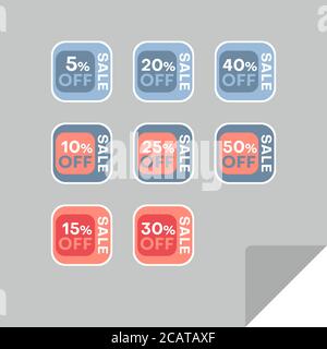Set von Rabatt-Labels, um die Aufmerksamkeit der Kunden zu gewinnen. Zeitloses, leicht ablesbare Design. Auch geeignet für Web-Seite Anzeigen, Tags, Rabatt bieten Preisschild Stock Vektor