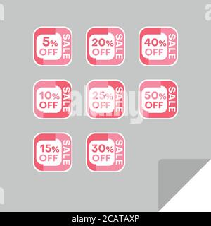 Set von Rabatt-Labels, um die Aufmerksamkeit der Kunden zu gewinnen. Zeitloses, leicht ablesbare Design. Auch geeignet für Web-Seite Anzeigen, Tags, Rabatt bieten Preisschild Stock Vektor