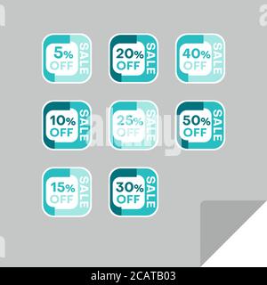 Set von Rabatt-Labels, um die Aufmerksamkeit der Kunden zu gewinnen. Zeitloses, leicht ablesbare Design. Auch geeignet für Web-Seite Anzeigen, Tags, Rabatt bieten Preisschild Stock Vektor