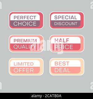 Set von Rabatt-Labels, um die Aufmerksamkeit der Kunden zu gewinnen. Zeitloses, leicht ablesbare Design. Auch geeignet für Web-Seite Anzeigen, Tags, Rabatt bieten Preisschild Stock Vektor