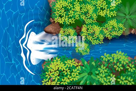 Landschaft von Wasserfall im Wald Stock Vektor