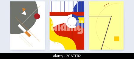 Banner mit abstrakten grafischen Kompositionen. Set von Bezügen im Vintage-Stil. Vektor-3d-Illustration Stock Vektor