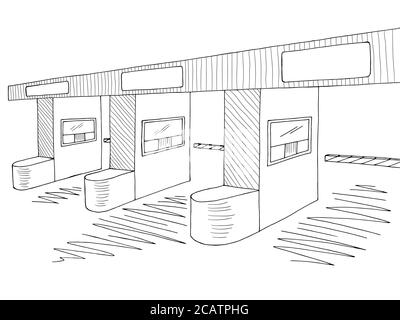 Grafik der mautpflichtigen Straße schwarz weiß Skizze Illustration Vektor Stock Vektor