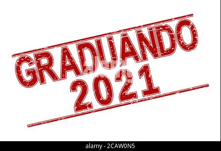 Stempel GRADUATE 2021 mit Abrieb auf weißem Hintergrund. Der Grunge-Stil. Vektorgrafik. Sprache Portugiesisch Stock Vektor
