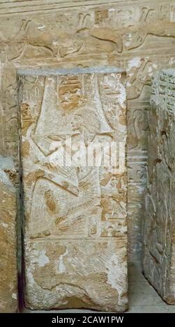 Ägypten, Kairo, Ägyptisches Museum, Teil des Grabes von Mes (oder Mose), aus Saqqara. Dieses Grab ist sehr berühmt für seinen "Rechtstext". Stockfoto