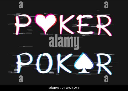 Glitch Poker Logo Text dunklen Hintergrund Stock Vektor