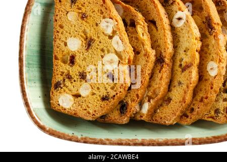 Knusprige Kekse mit Obst. Italienische Biscotti. Stockfoto