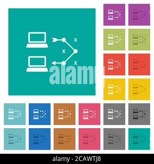 Traceroute Remote-Computer mehrfarbige flache Symbole auf einfachen quadratischen Hintergründen. Weiße und dunklere Symbolvarianten für schwebe- oder aktive Effekte Stock Vektor