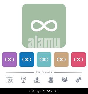 Infinity Symbol weiße flache Symbole auf farbigen gerundeten quadratischen Hintergründen. 6 Bonus-Symbole enthalten Stock Vektor