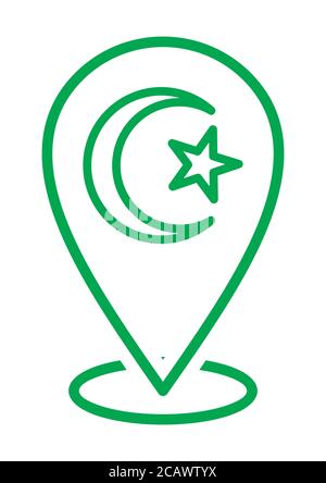 Mond- und Sternsymbol-Logo. Islamisches Zeichen Symbol. Muslim betet. Ramadan Kareem. Standortsymbol für Mehrzweck. Kartenmarkierungen. Vektorgrafik Stock Vektor