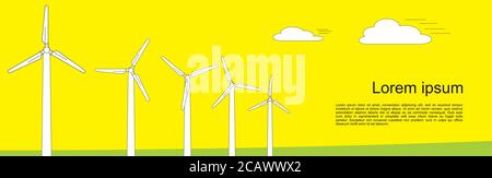 Windturbine, Windkraft, Windkraftanlagen. Lineares Symbol für drehende Windmühle. Dünne Linie. Symbol „Wind Eco Energy“. Stock Vektor