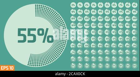 Set, Kreis, Prozentdiagramme, von 0 bis 100, Prozent, Fortschritt, Balkenvorlage, Stock Vektor