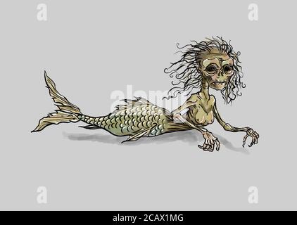 Fidschi Meerjungfrau handgezeichnete Illustration Kunstwerk Stockfoto