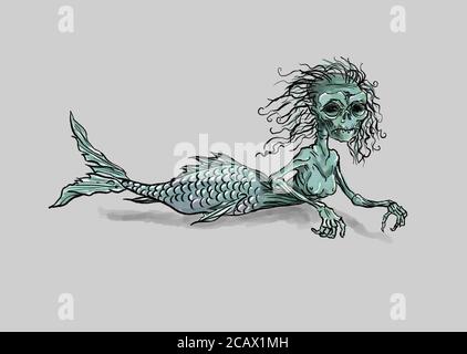 Fidschi Meerjungfrau handgezeichnete Illustration Kunstwerk Stockfoto