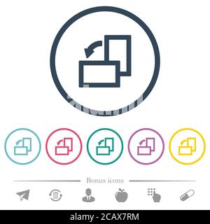 Drehen Sie flache Farbsymbole nach links in runden Konturen. 6 Bonus-Symbole enthalten. Stock Vektor