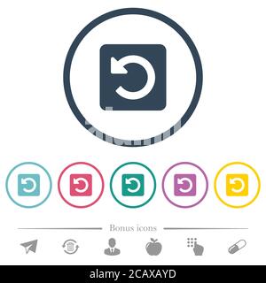 Drehen Sie flache Farbsymbole nach links in runden Konturen. 6 Bonus-Symbole enthalten. Stock Vektor