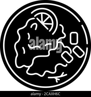 Wiener Schnitzel schwarzes Glyphen-Symbol. Deutsches Fleischgericht. Traditionelle europäische Mahlzeit Rezept. Kartoffelzutat zum Kochen. Kulinarisches Mittagessen. Silhouette s Stock Vektor