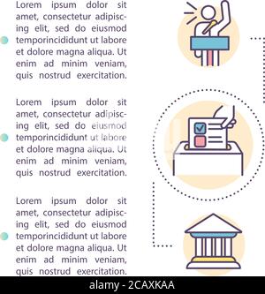 Politische Rechte Konzept Symbol mit Text. Menschenrechte. Demokratie. Abstimmungen. Natürliche Gerechtigkeit. PPT-Seitenvektorvorlage. Broschüre, Zeitschrift, Broschüre Stock Vektor