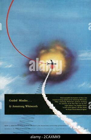 Britische Werbung der 1950er Jahre für Lenkflugkörper von Sir W. G. Armstrong Whitworth Aircraft Ltd Stockfoto