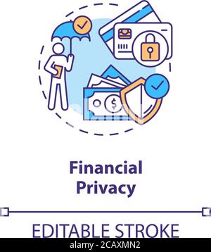 Symbol für das Konzept des finanziellen Datenschutzes. Vertrauliche Zahlungen Idee dünne Linie Illustration. Sicherheit der Bankkarte. Versicherungsschutz. Vektor-isolierter Umriss RGB Stock Vektor
