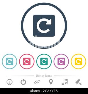 Drehen Sie flache Farbsymbole nach rechts in runden Konturen. 6 Bonus-Symbole enthalten. Stock Vektor