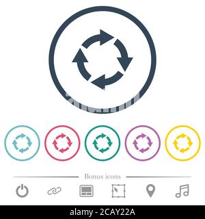 Drehen Sie flache Farbsymbole nach rechts in runden Konturen. 6 Bonus-Symbole enthalten. Stock Vektor