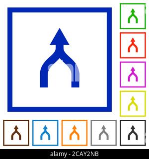 Pfeile nach oben flache Farbsymbole in quadratischen Rahmen auf weißem Hintergrund zusammenführen Stock Vektor
