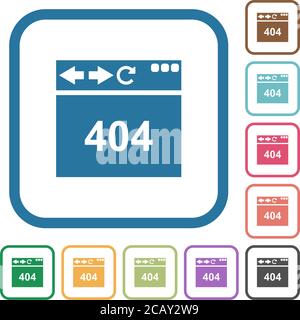 Browser 404 Seite nicht gefunden Einfache Symbole in Farbe gerundeten quadratischen Rahmen auf weißem Hintergrund Stock Vektor