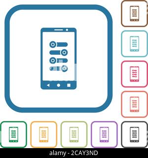Mobile Feinabstimmung einfache Symbole in Farbe abgerundeten quadratischen Rahmen auf weißem Hintergrund Stock Vektor