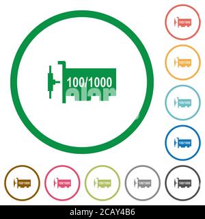 Flache Farbsymbole für Gigabit ethernet-Netzwerk-Controller in runden Umrissen auf weißem Hintergrund Stock Vektor
