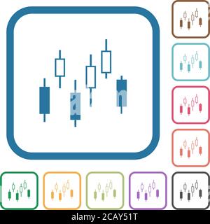 Candlestick Diagramm Einfache Symbole in Farbe gerundeten quadratischen Rahmen auf weißem Hintergrund Stock Vektor