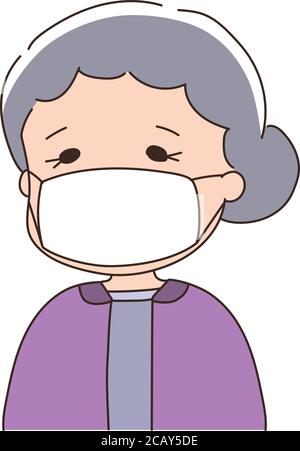 Ältere Frau trägt medizinische Maske Prävention Coronavirus oder covid-19 oder eine andere Art von Virus. Vektorgrafik isoliert auf weißem Hintergrund. Stock Vektor
