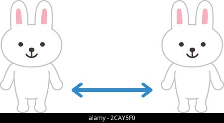 Kaninchen Charakter pflegen soziale Distanzierung von Viren Ausbreitung und Grippe-Prävention zu verhindern. Isoliert auf weißem Hintergrund. Stock Vektor