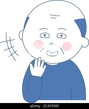 Älterer Mann, der über die Fehler anderer lachend ist. Zweifarbige Vektorgrafik isoliert auf weißem Hintergrund. Stock Vektor