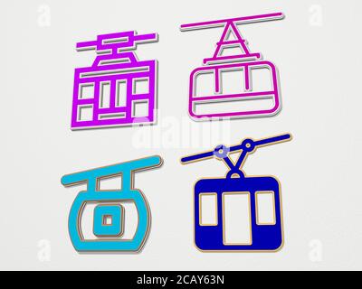 CABLE CAR 4 Symbole gesetzt. 3D-Illustration Stockfoto
