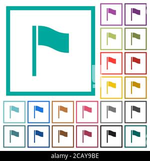 Flag flache Farbsymbole mit Quadrantenrahmen auf weißem Hintergrund Stock Vektor