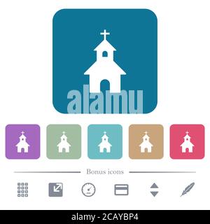 Weiße flache Symbole auf abgerundeten quadratischen Hintergründen. 6 Bonus-Symbole enthalten Stock Vektor