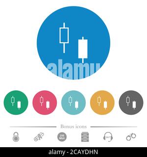 Zwei Kerzenständer flache weiße Symbole auf runden farbigen Hintergründen. 6 Bonus-Symbole enthalten. Stock Vektor