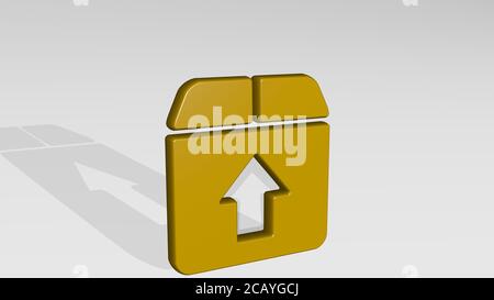 Upload-Box 3D-Symbol wirft Schatten. 3D-Illustration. Download und Pfeil Stockfoto